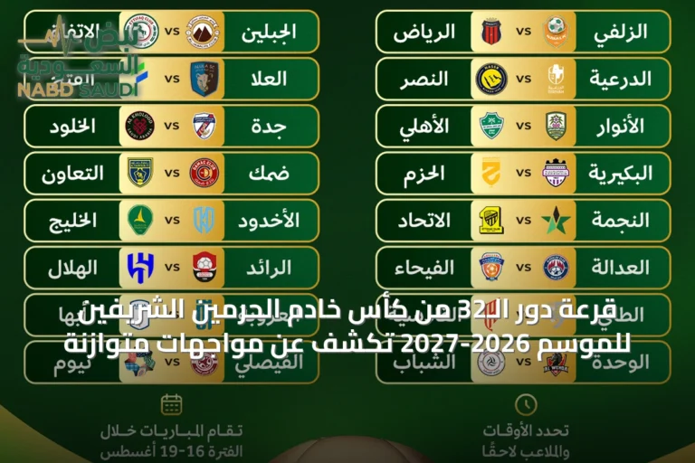 قرعة دور الـ32 من كأس خادم الحرمين الشريفين للموسم 2026-2027 تكشف عن مواجهات متوازنة