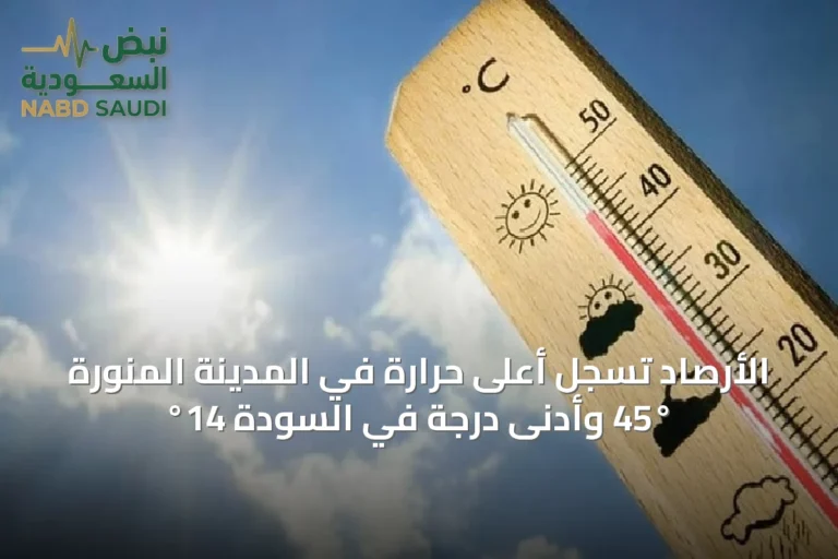 الأرصاد تسجل أعلى حرارة في المدينة المنورة 45° وأدنى درجة في السودة 14°