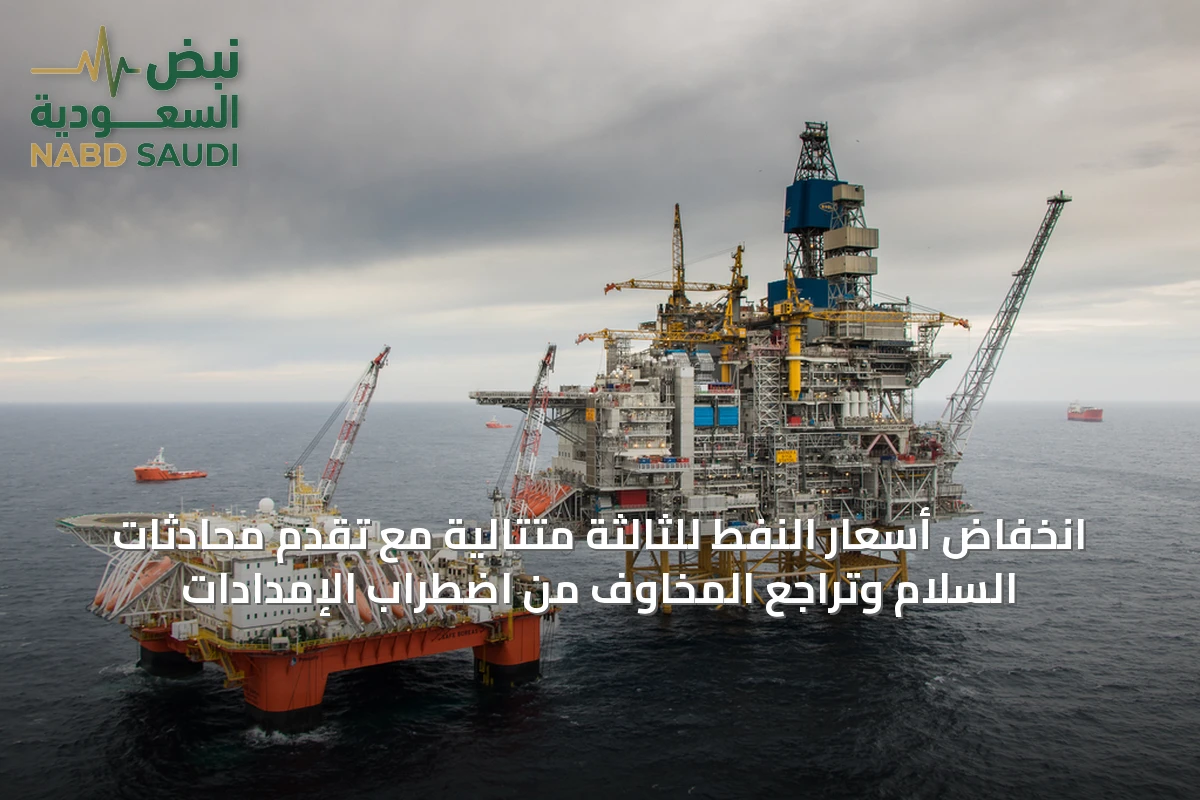 انخفاض أسعار النفط للثالثة متتالية مع تقدم محادثات السلام وتراجع المخاوف من اضطراب الإمدادات
