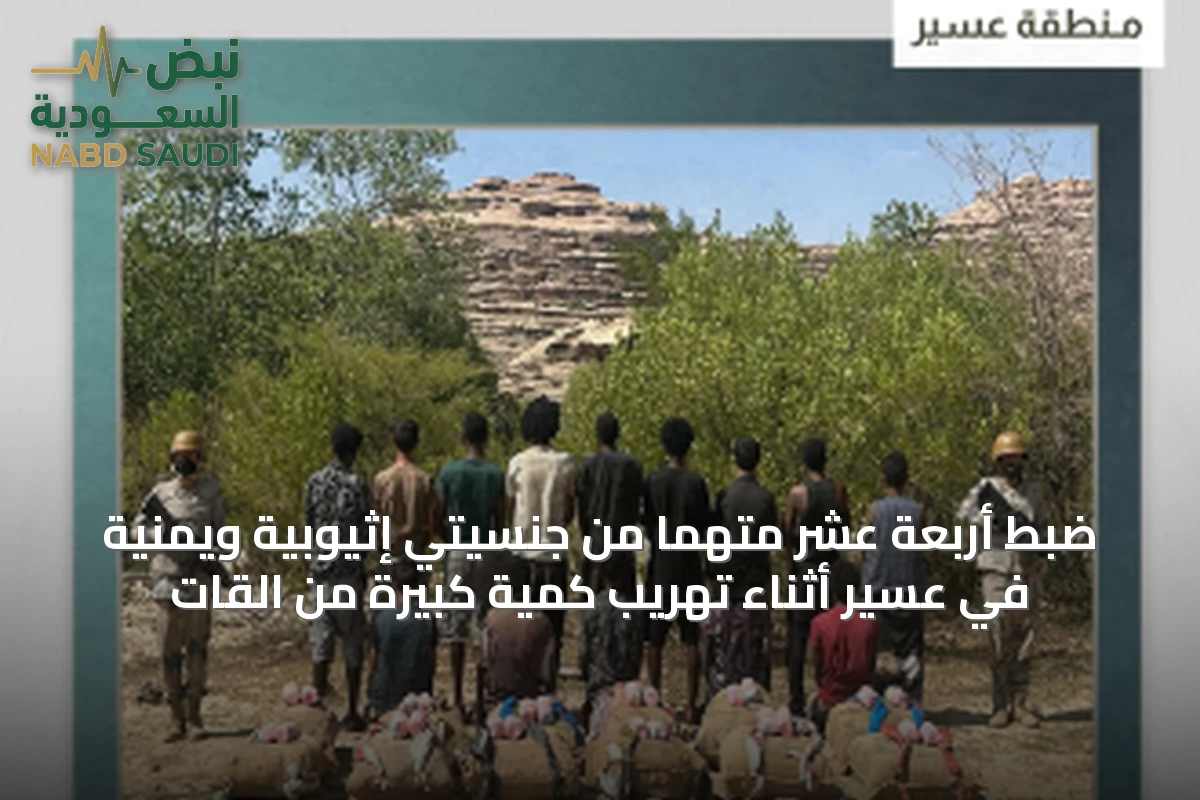 ضبط أربعة عشر متهمًا من جنسيتي إثيوبية ويمنية في عسير أثناء تهريب كمية كبيرة من القات
