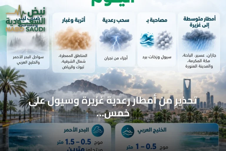 تحذير من أمطار رعدية غزيرة وسيول على خمس مناطق سعودية