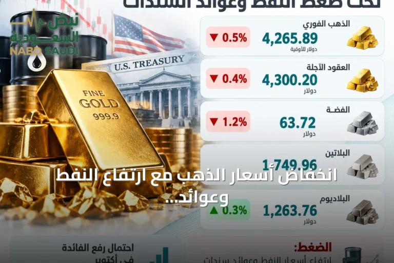 انخفاض أسعار الذهب مع ارتفاع النفط وعوائد الخزانة الأمريكية