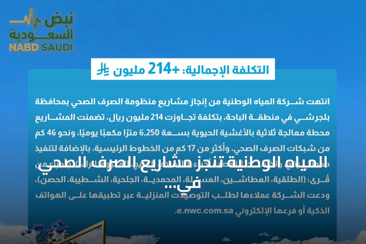 المياه الوطنية تنجز مشاريع الصرف الصحي في بلجرشي بتكلفة تجاوزت 214 مليون ريال