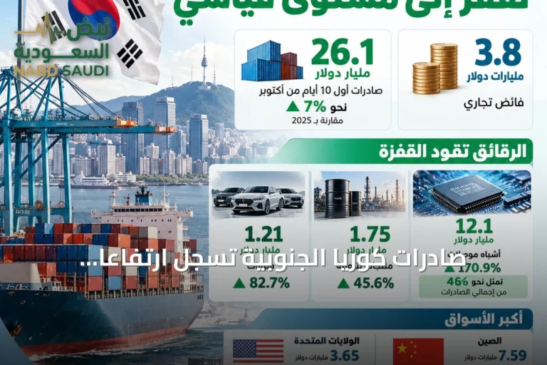 صادرات كوريا الجنوبية تسجل ارتفاعاً قياسياً في أول عشرة أيام من أكتوبر