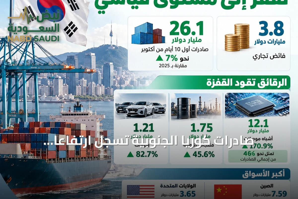صادرات كوريا الجنوبية تسجل ارتفاعاً قياسياً في أول عشرة أيام من أكتوبر