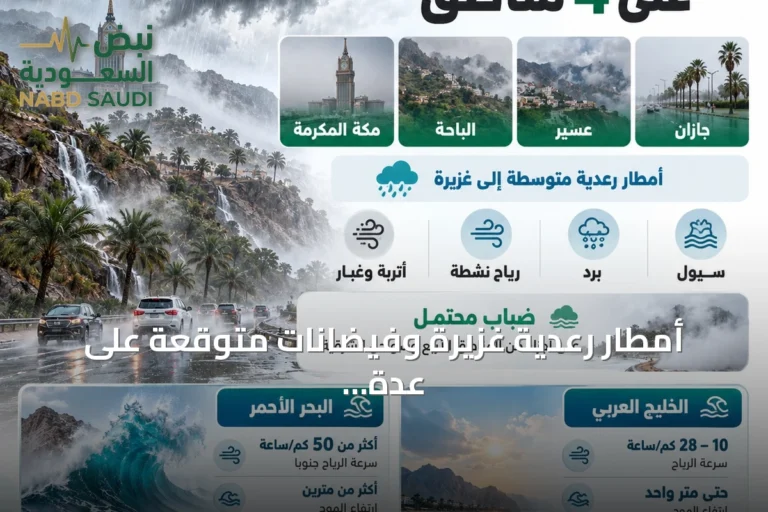 أمطار رعدية غزيرة وفيضانات متوقعة على عدة مناطق سعودية مع رياح قوية على البحر الأحمر