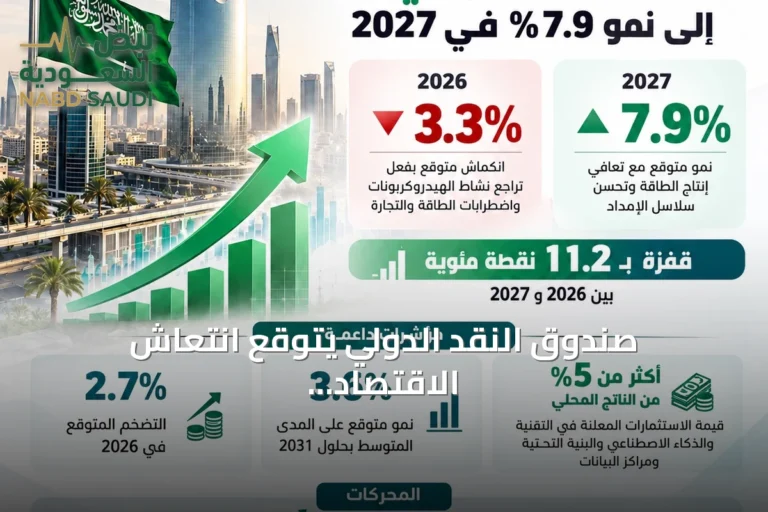 صندوق النقد الدولي يتوقع انتعاش الاقتصاد السعودي بنسبة 7.9% في 2027 بعد انكماش 3.3% خلال 2026