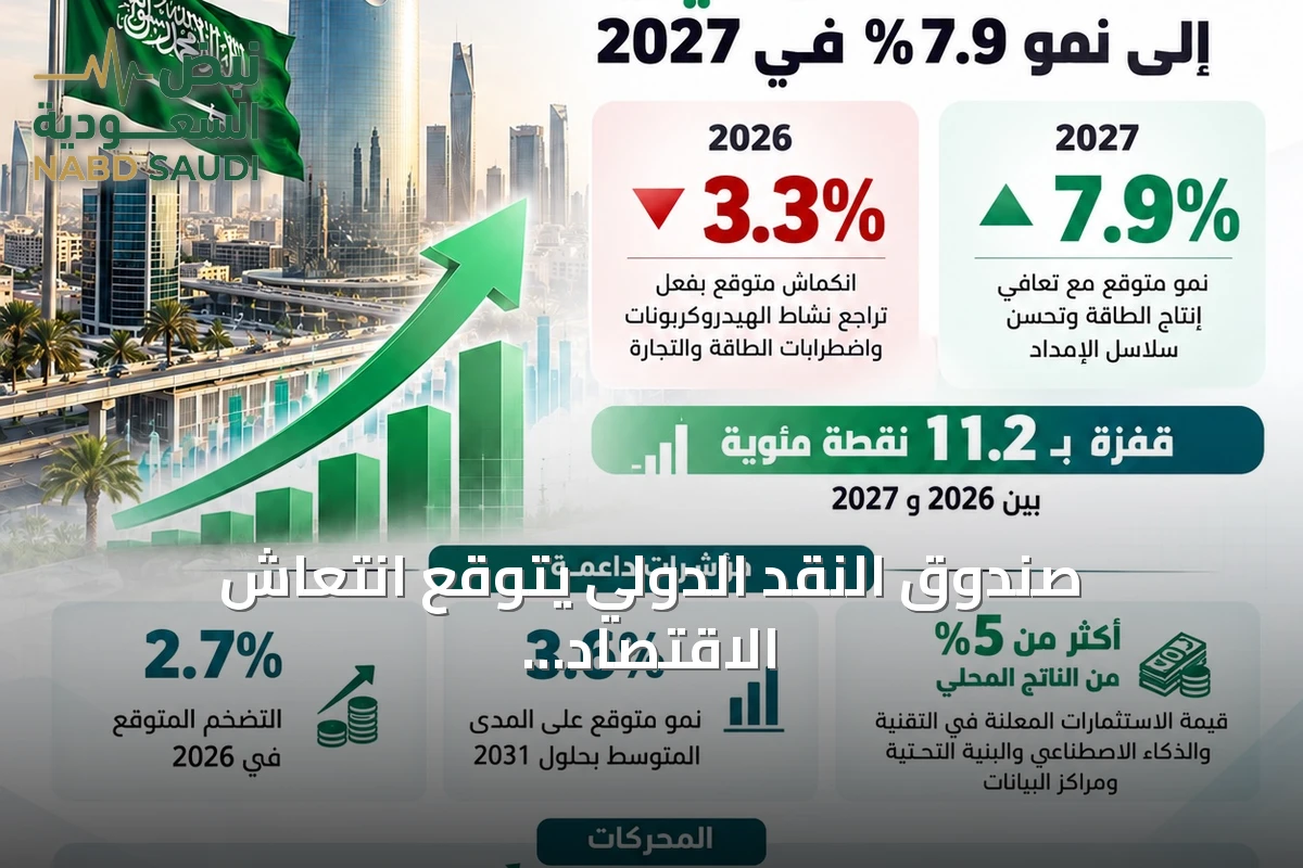 صندوق النقد الدولي يتوقع انتعاش الاقتصاد السعودي بنسبة 7.9% في 2027 بعد انكماش 3.3% خلال 2026
