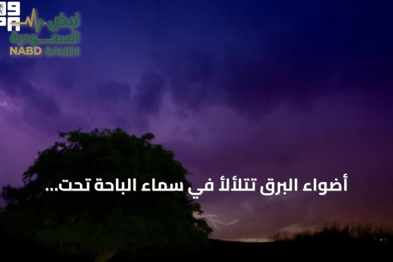 أضواء البرق تتلألأ في سماء الباحة تحت سماء خريفية متقلبة