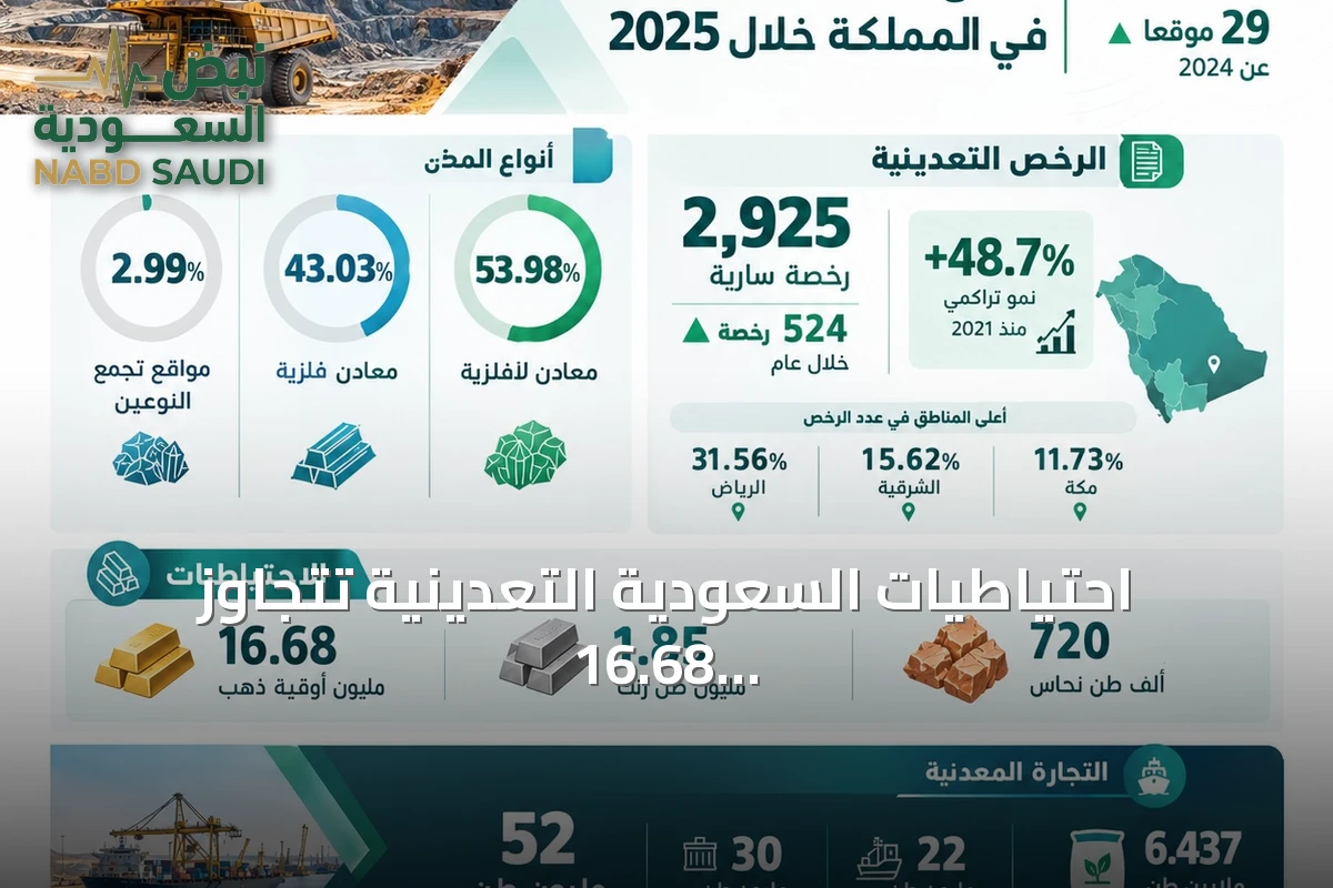 احتياطيات السعودية التعدينية تتجاوز 16.68 مليون أوقية ذهب و1.85 مليون طن زنك